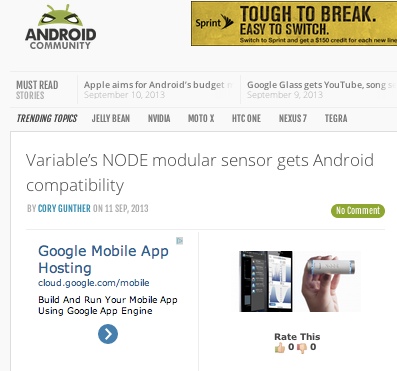 Technology Fans Buzzing with Release of Android-compatible NODE Sensors